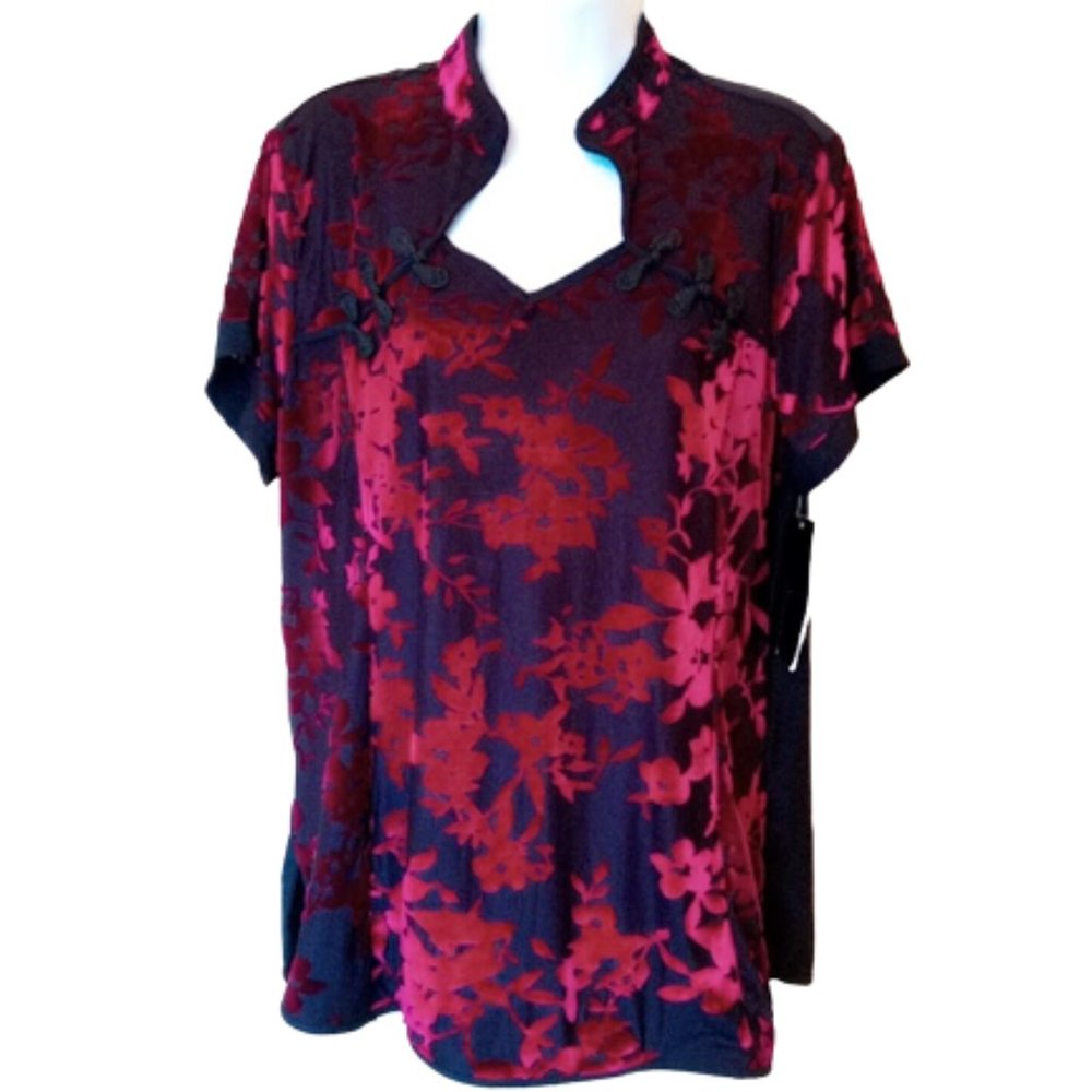 Gorgeous Asian Inspired Black Red velvet Top  Size XL  NEW NWT